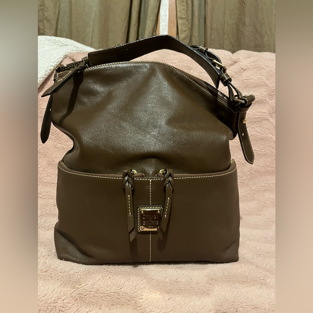 Dooney & Bourke Dark Brown Leather Shoulder Hobo with Gold Hardware
